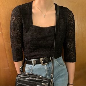 EAST 5th PETITE black lace pullover top